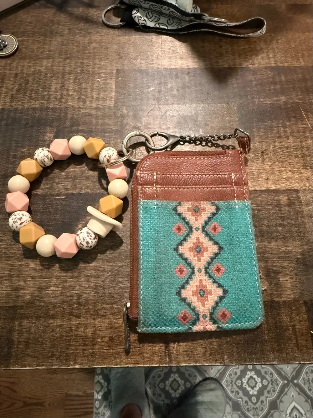 Wrangler Turquoise and Brown Aztec Card Wallet Wristlet with wristlet